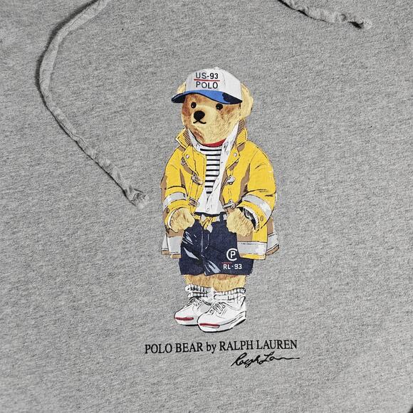 Polo Ralph Lauren Shirt Mens XL Gray Bear Hooded Ralphcore Lo-Heads Preppy - Picture 2 of 9